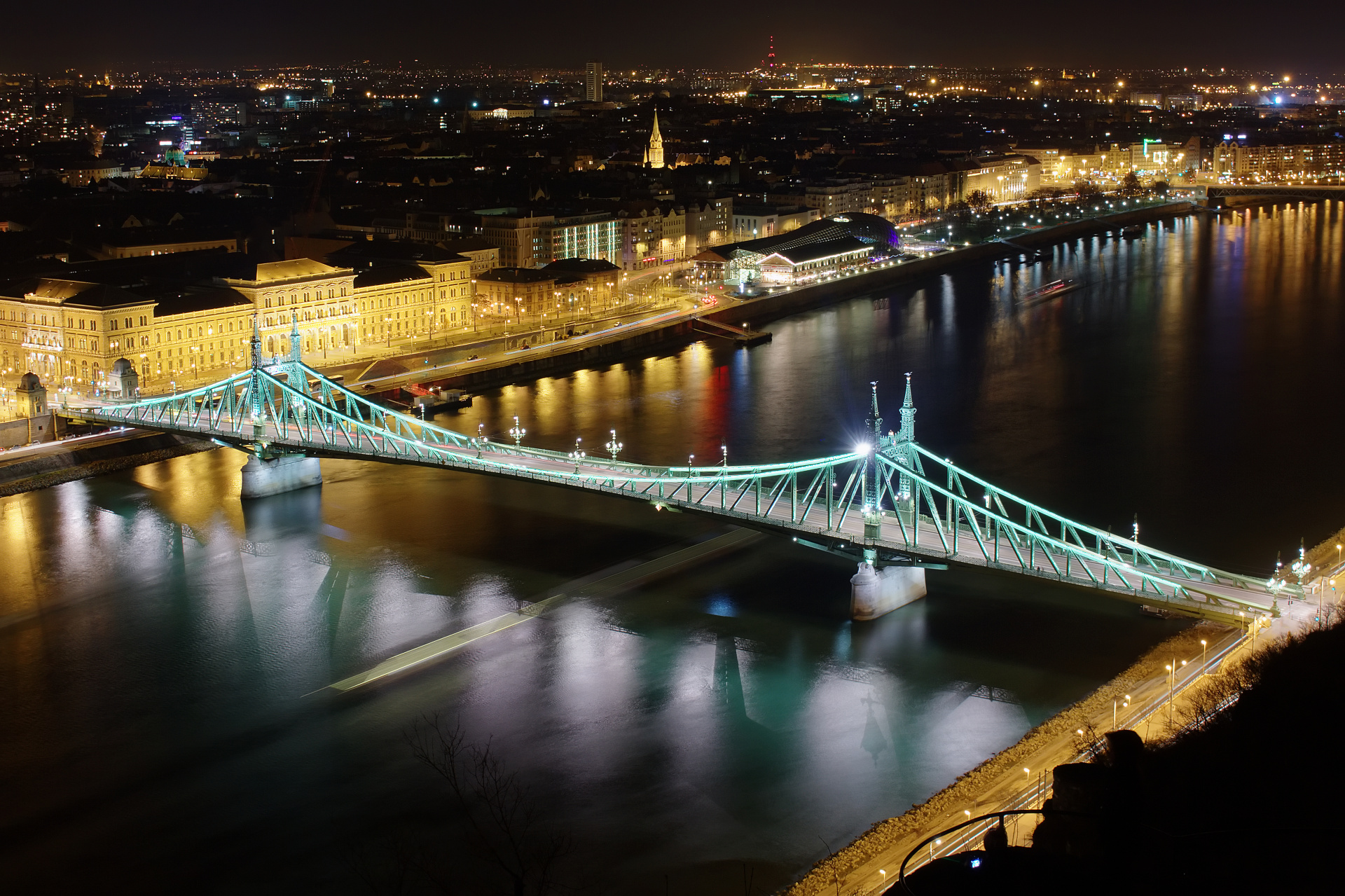 Szabadság híd - Liberty Bridge from Gellért Hill (Travels » Budapest » Budapest at Night)