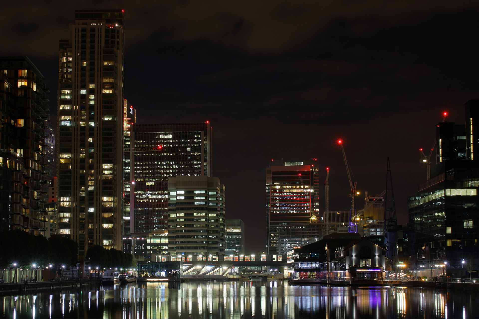 Millwall Inner Dock from Glengall Bridge (Travels » London » London at Night)