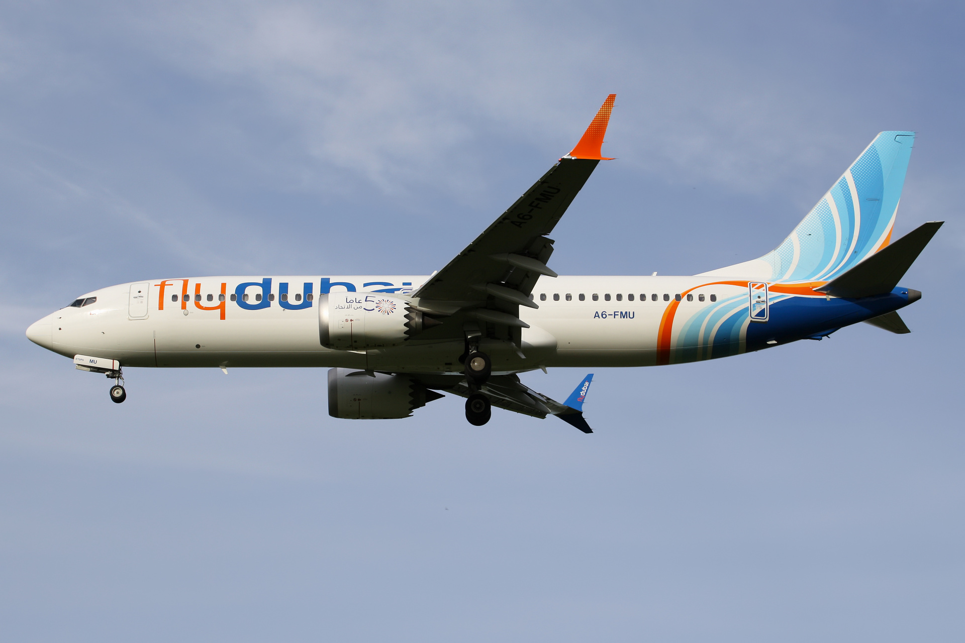 A6-FMU ("50 years of unity" sticker) (Aircraft » EPWA Spotting » Boeing 737-8 MAX » FlyDubai)