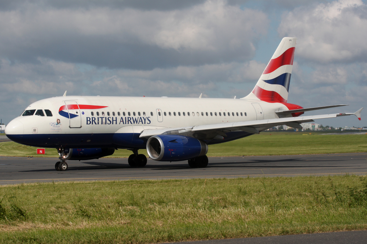 G-EUPY ("25 million £. Change for Good" sticker) (Aircraft » EPWA Spotting » Airbus A319-100 » British Airways)