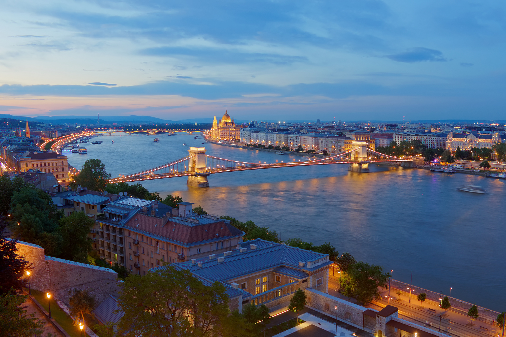 Danube and Pest from Buda Castle (Travels » Budapest » Budapest at Night)