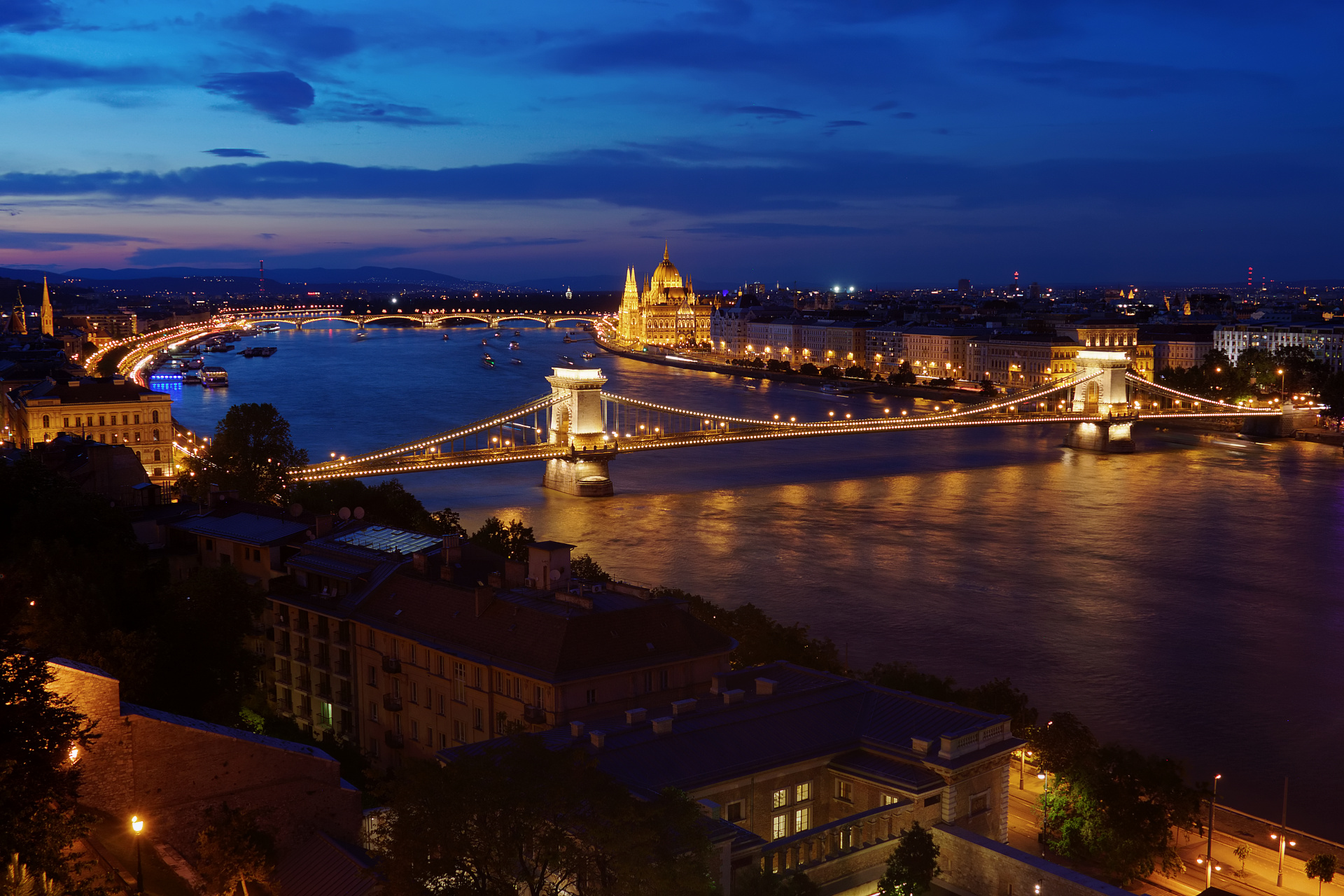 Danube and Pest from Buda Castle (Travels » Budapest » Budapest at Night)