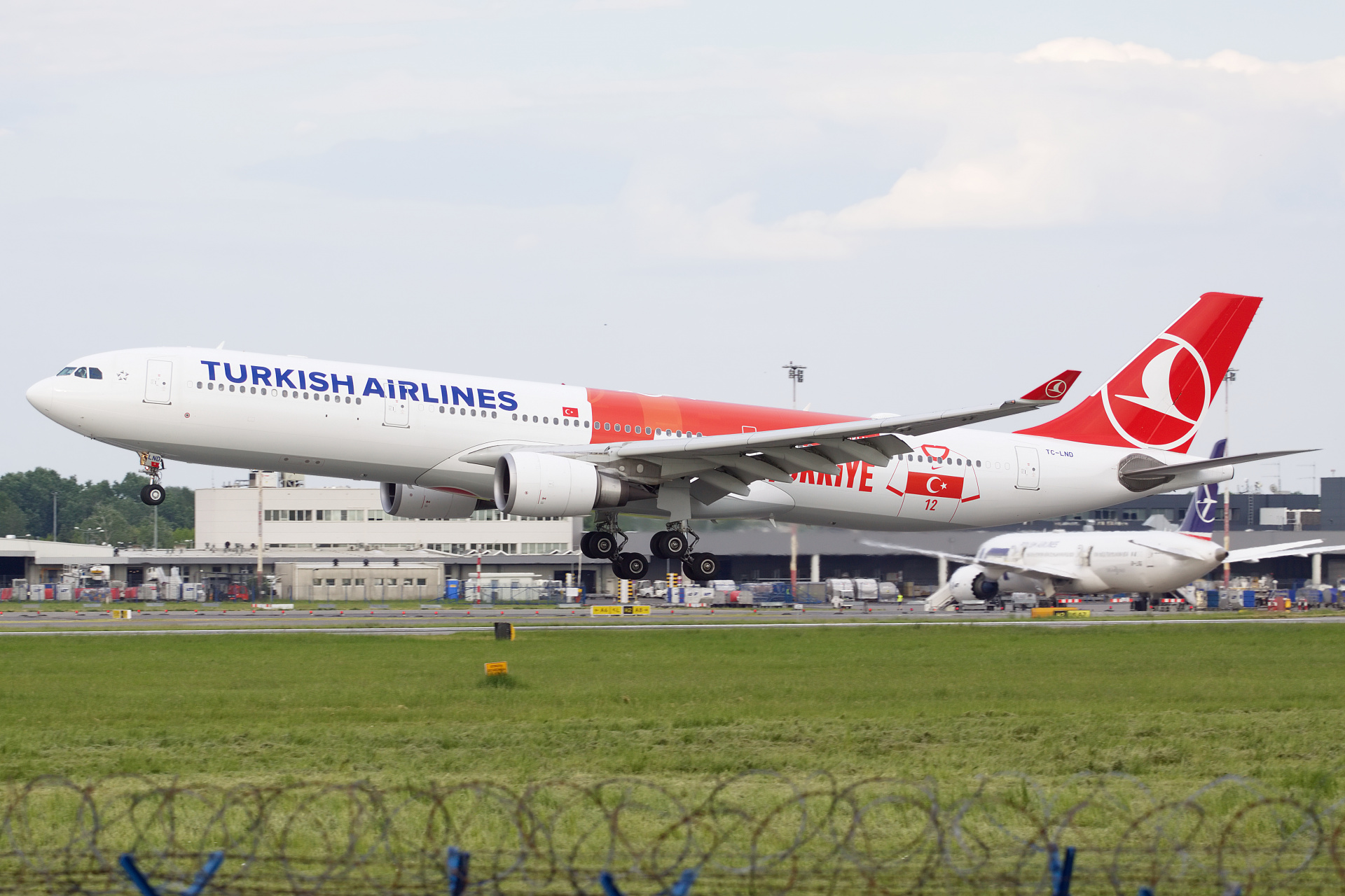 TC-LND (malowanie Tureckiej Narodowej Drużyny Piłkarskiej) (Samoloty » Spotting na EPWA » Airbus A330-300 » THY Turkish Airlines)