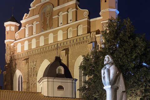 The Monument of Adam Mickiewicz and Church of St. Francis and St. Bernard