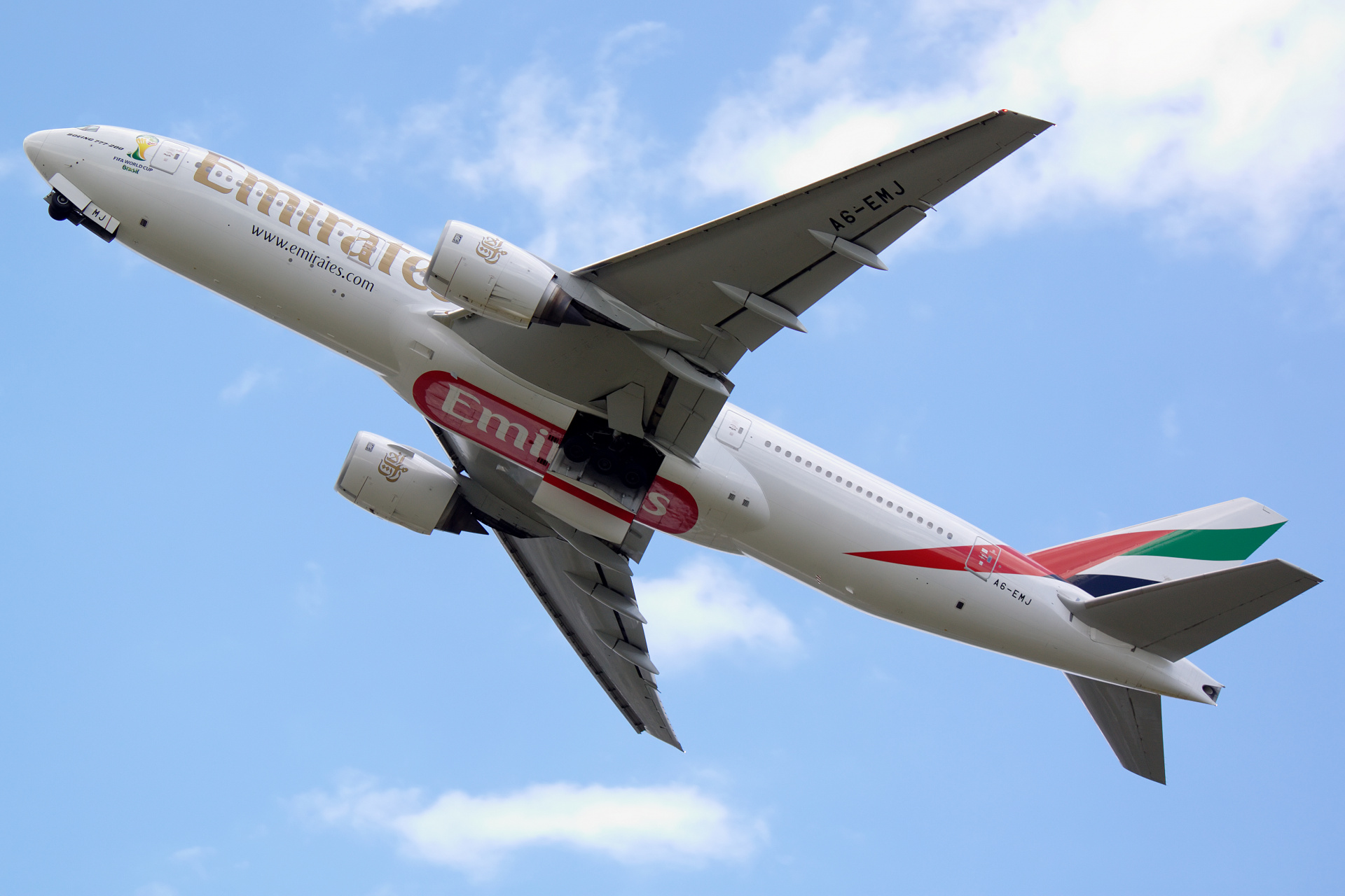 A6-EMJ (FIFA World Cup Brasil sticker) (Aircraft » EPWA Spotting » Boeing 777-200 and 200ER » Emirates)