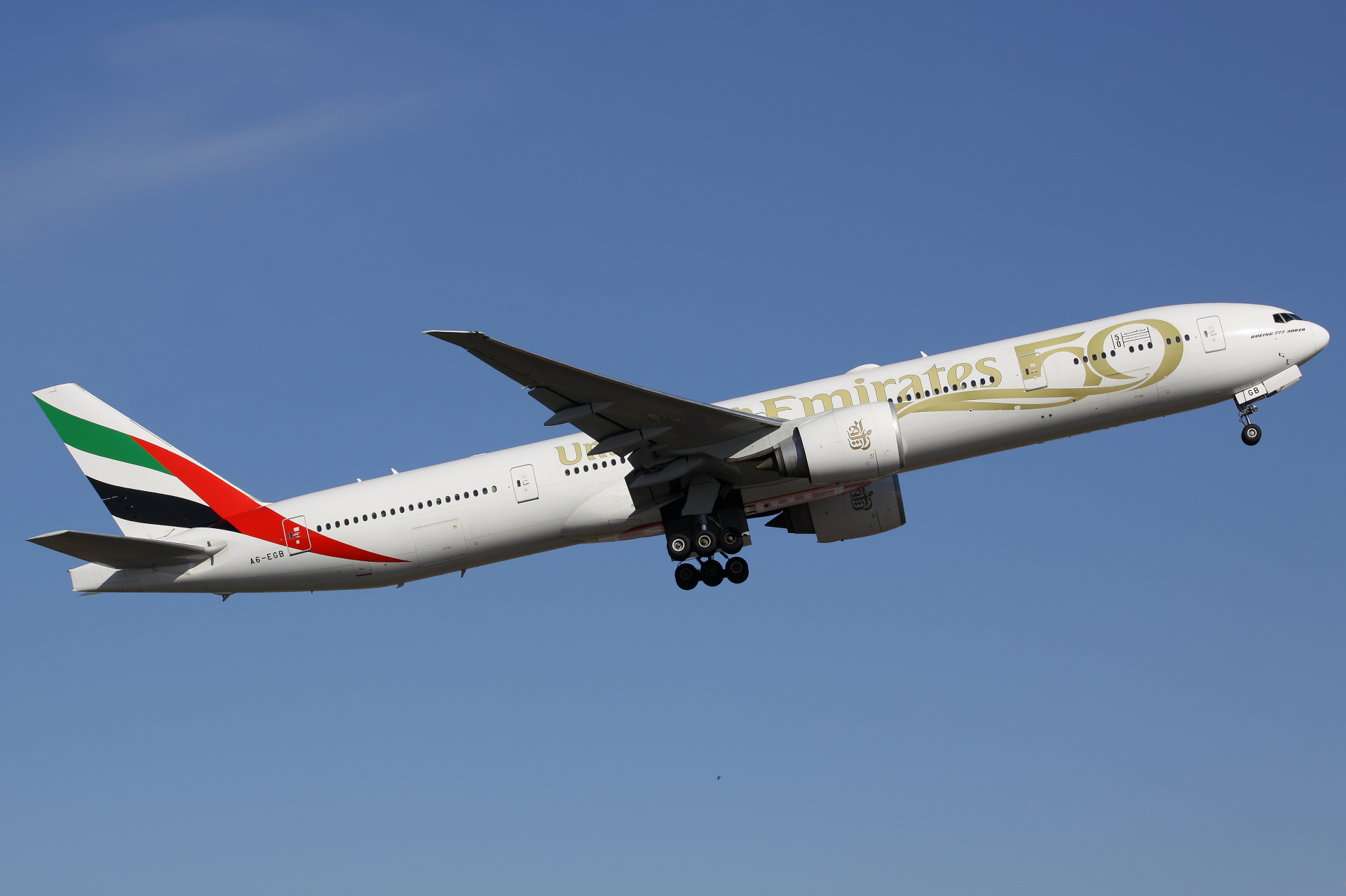 A6-EGB (Year of the Fiftieth livery) (Aircraft » EPWA Spotting » Boeing 777-300ER » Emirates)