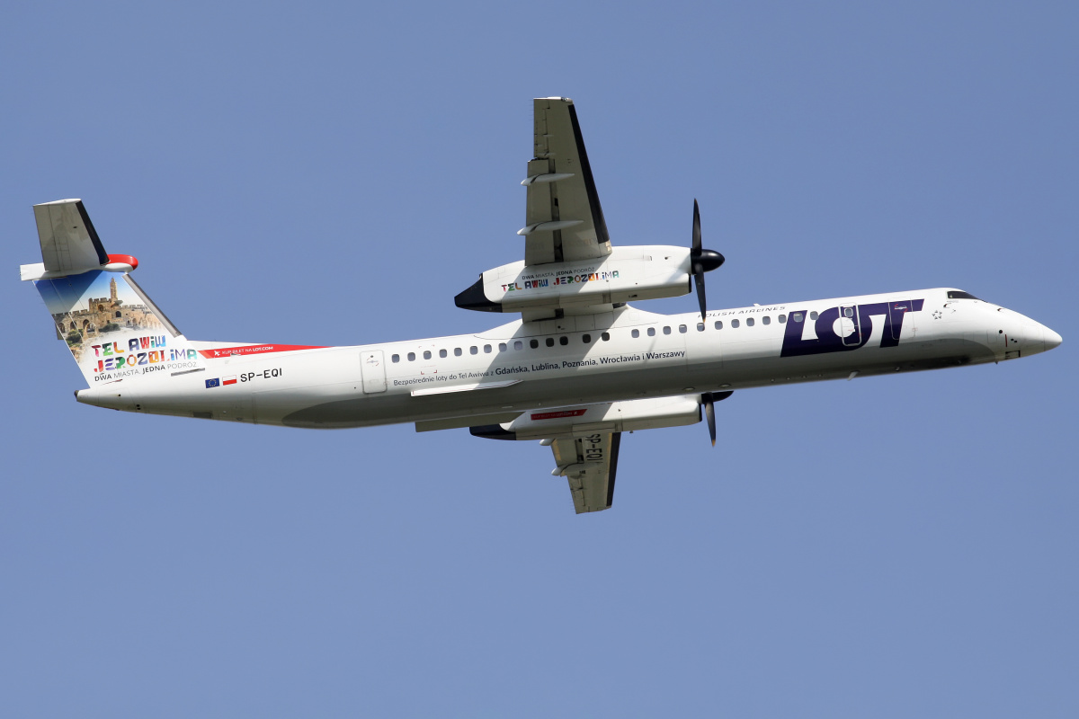 SP-EQI (Tel Aviv/Jerusalem Flights livery) (Aircraft » EPWA Spotting » De Havilland Canada DHC-8 Dash 8 » LOT Polish Airlines)