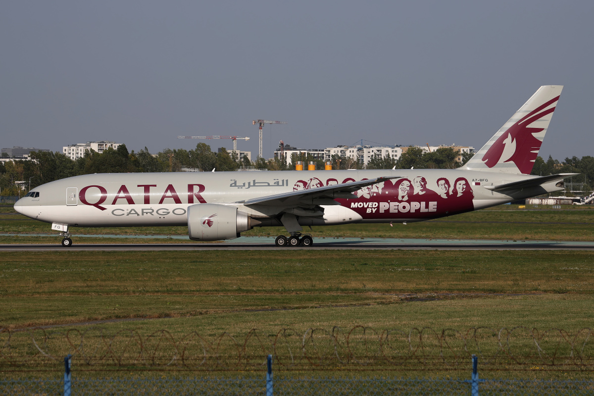 A7-BFG (Moved by People livery) (Aircraft » EPWA Spotting » Boeing 777F » Qatar Airways Cargo)