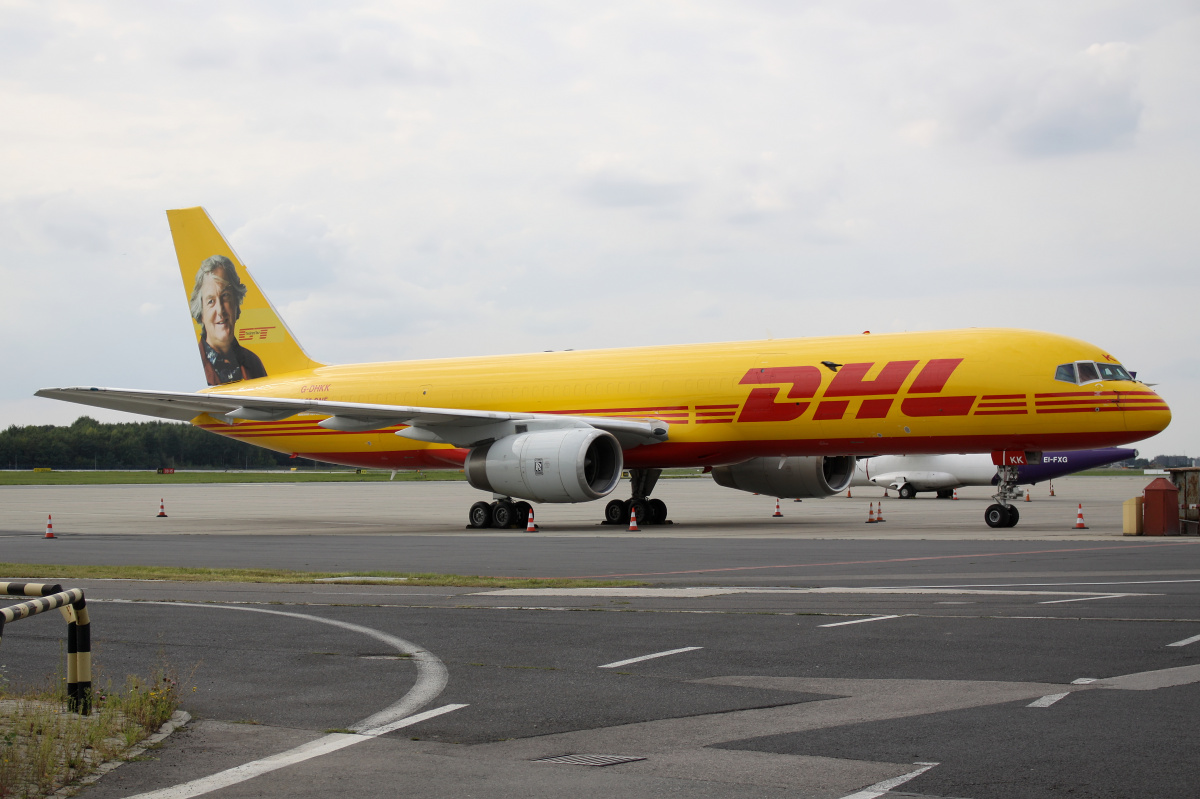 PCF, G-DHKK, DHL Air ("Hair Force One" livery) (Aircraft » EPWA Spotting » Boeing 757-200F » DHL)